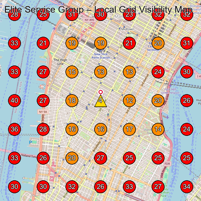 Elite Service Group GeoGrid visibility map for Commercial Cleaning Service in New York
